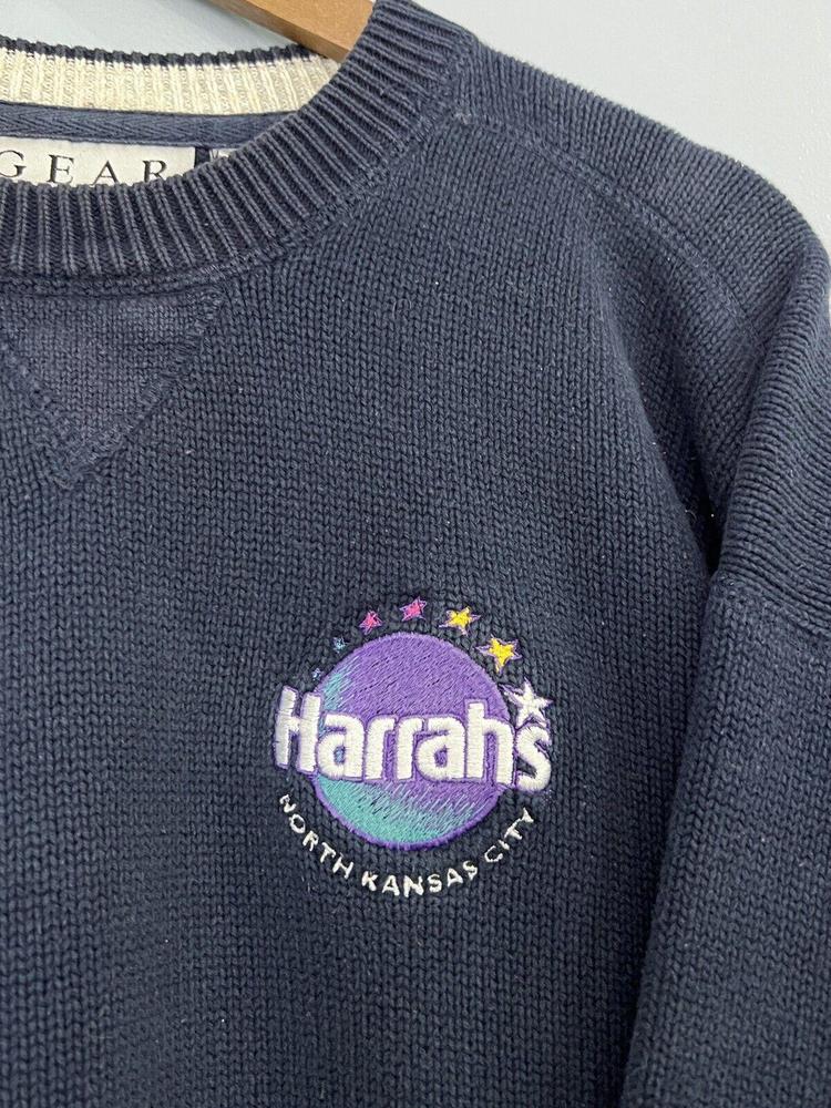 VTG Harrah’s Casino Sweater Sweatshirt Heavy Knit North Kansas City Navy Mens L - Picture 3 of 9